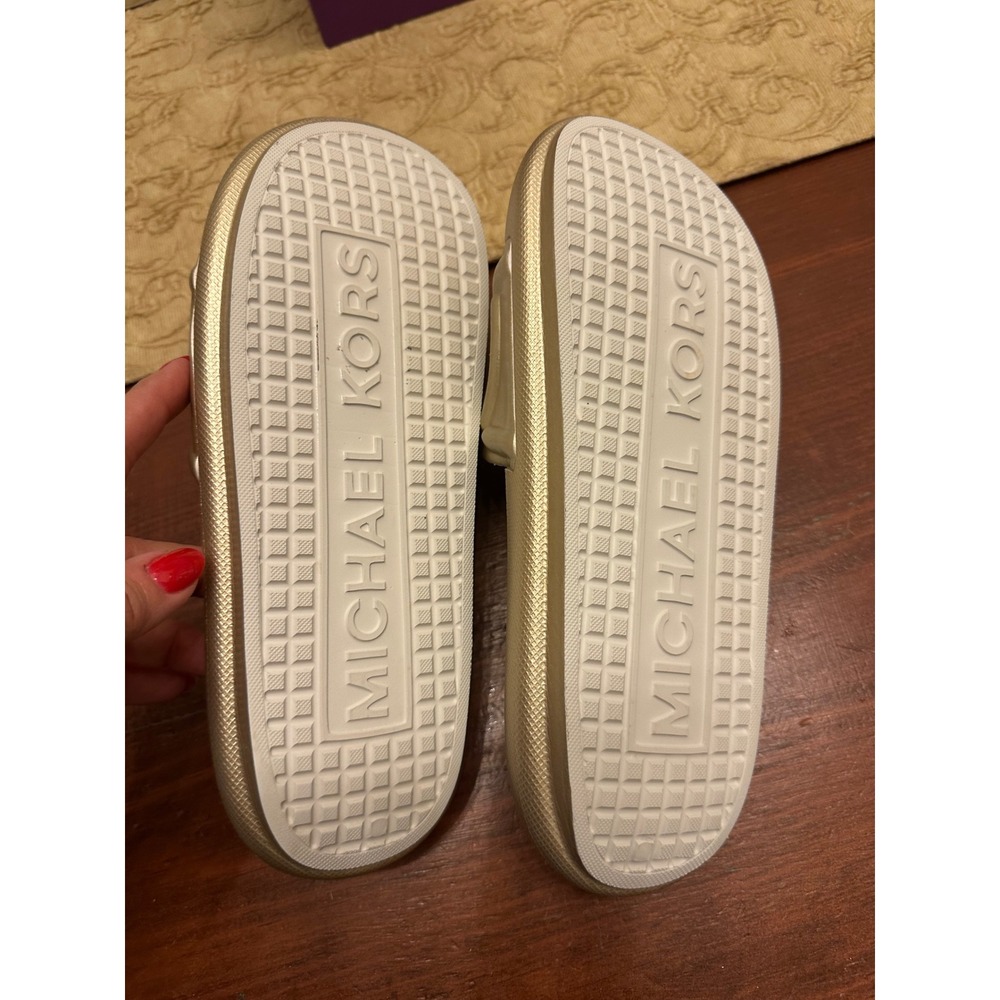 Michael Kors MK Gold White Slide Sandals Womens Size 7M EVA Upper Outsole L022L - Picture 7 of 7